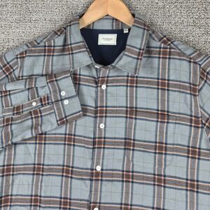 7 Diamonds Harry Flannel Mens XL Plaid Button Down Shirt Blue Brown Long Sleeve